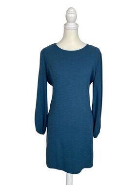 R.Vivimos Teal Knit Dress XL 16/18 Tie Back Long Sleeve Casual Mini Shift Boho